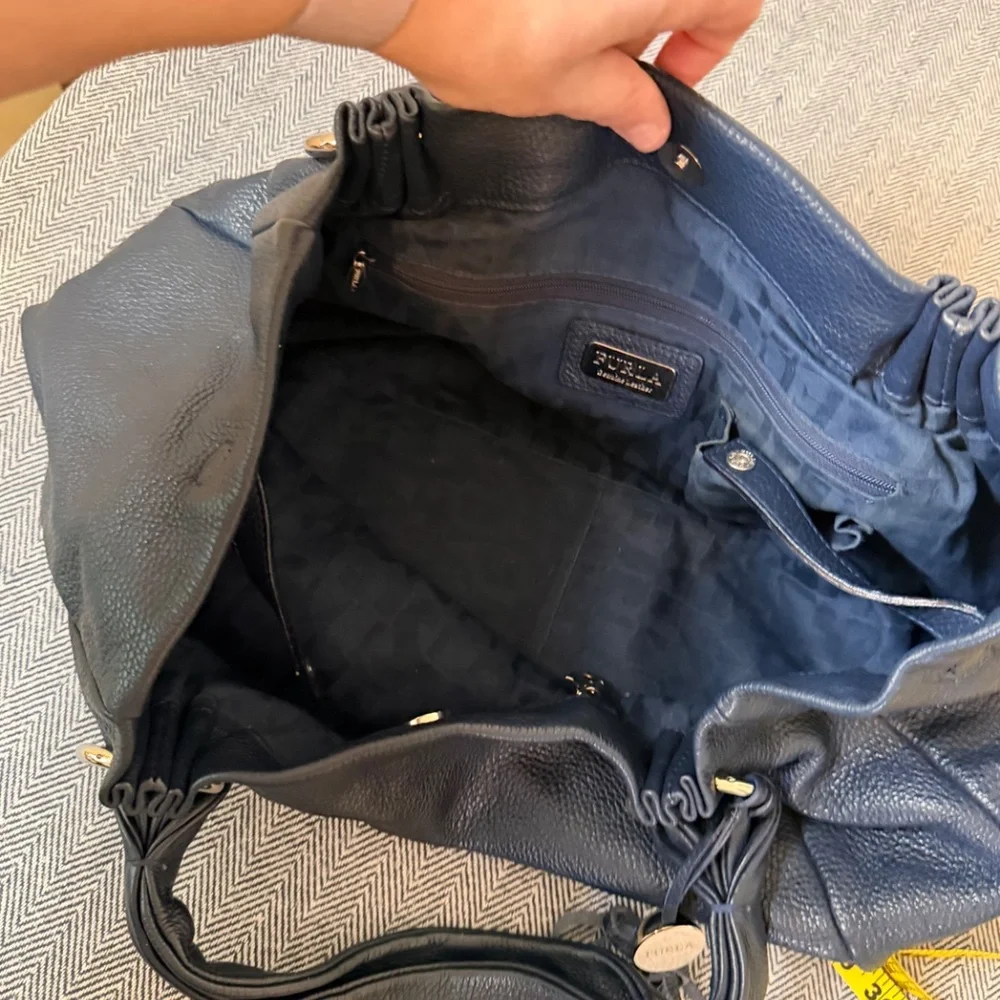 FURLA - Navy Pebbled Leather Hobo Bag